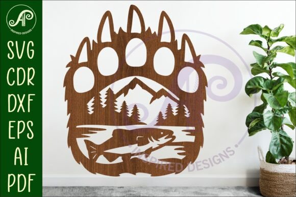 Bear Paw Print Fishing Wall Sign