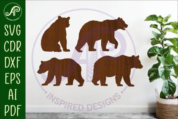 Bear Silhouette Laser Cut Wall Art: A Digital Design for Nature-Inspired Projects