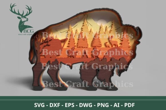 Bison Camping Scene 9-Layer SVG Laser Cut
