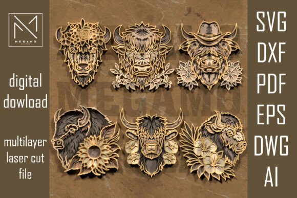 Bison SVG Bundle for Laser Cut: Western Artistry