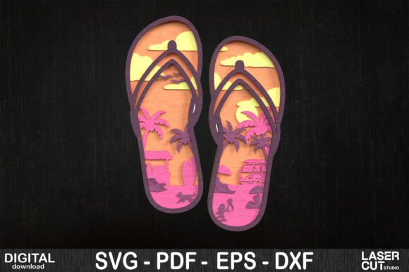 Flip Flop Beach Scene Layered SVG for Laser Cutting