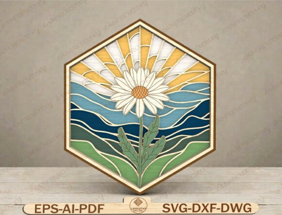 Hexagon Flower Wall Art Laser Cut File