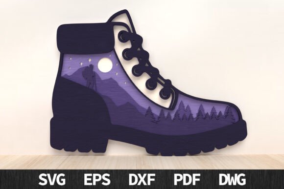 Hiking Boot Adventure Layered Art: Creative Design Assets