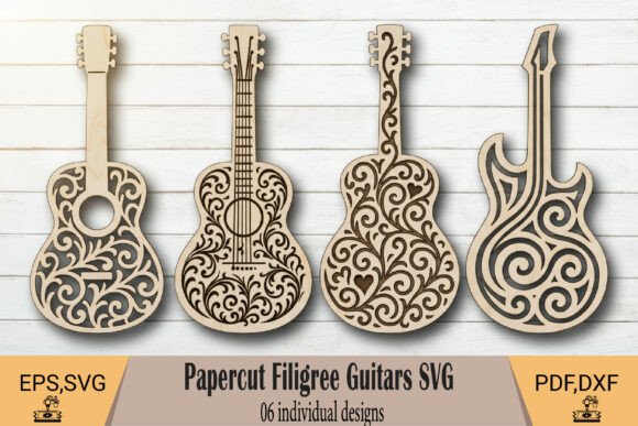 Papercut Filigree Guitars: Laser Cut SVG Designs