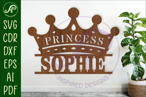 Princess Word Crown Name Sign Laser Cut Design