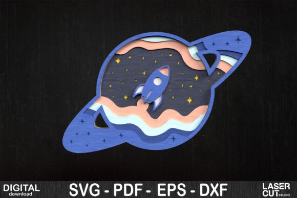 Rocket in Saturn: Layered Space SVG for Laser Cutting