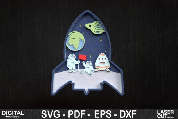 Rocket Layered 3D Space Scene SVG
