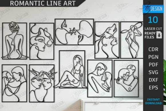 Romantic Line Art Laser Cut Bundle: Elegant Digital Designs