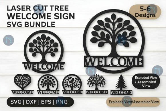 Tree Welcome Sign SVG Bundle: 6 Designs for Laser & Vinyl